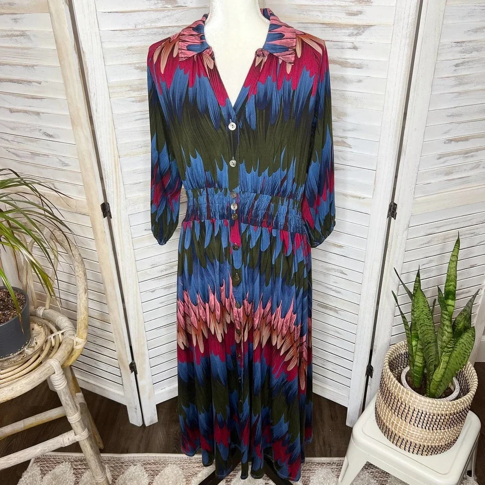 Soft SURROUNDINGS Women's Ancient Isle Shirt Dress Multicolor NEW Medium Petite - Picture 3 of 16